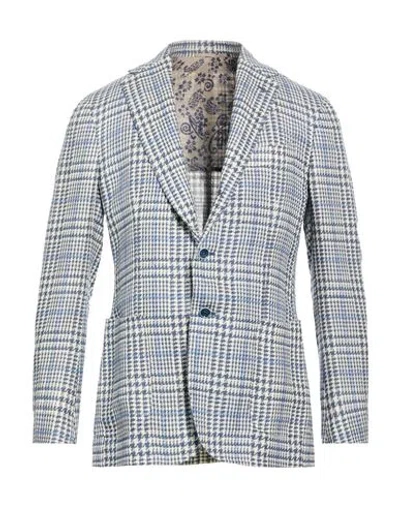 Stile Latino Man Blazer Azure Size 38 Virgin Wool, Silk, Linen, Cotton In Blue