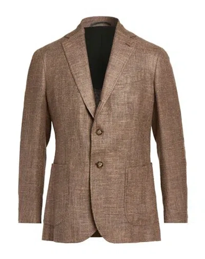 Stile Latino Man Blazer Khaki Size 38 Silk, Cotton In Brown