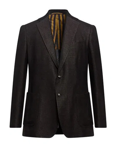 Stile Latino Man Blazer Midnight Blue Size 42 Silk, Cotton, Linen In Black