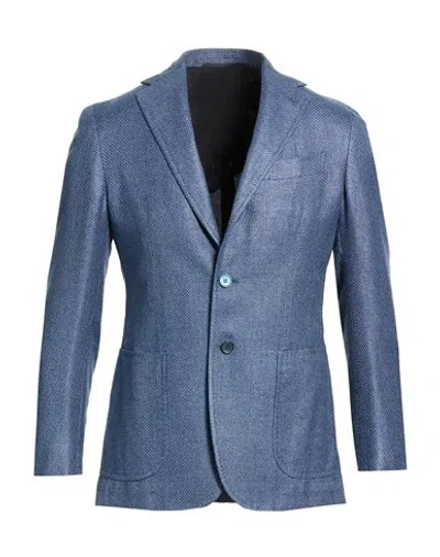 Stile Latino Man Blazer Slate Blue Size 32 Silk, Cotton