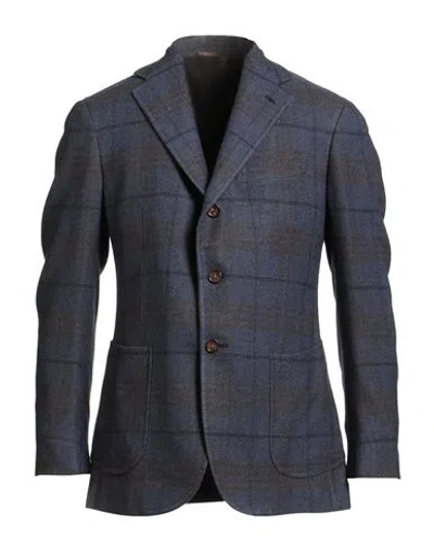 Stile Latino Man Blazer Slate Blue Size 44 Silk, Virgin Wool