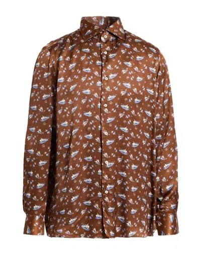 Stile Latino Man Shirt Brown Size 16 ½ Viscose