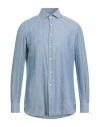 Stile Latino Man Shirt Light Blue Size 17 Cotton, Linen In Blue
