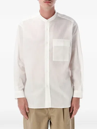 Still By Hand Pocketwork Shirt Band Collar Shirt In White