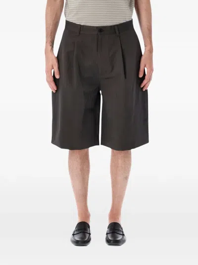 Still By Hand Pleated Wide-leg Shorts In Brown