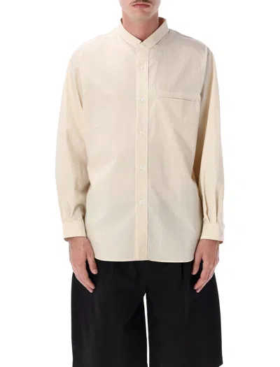 Still By Hand Refined Minimalist Stand Collar Shirt - Size 3 In Sand