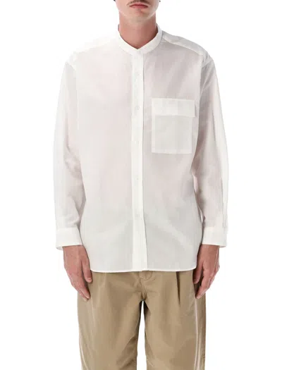 Still By Hand Relaxed Fit Band Collar Shirt In White