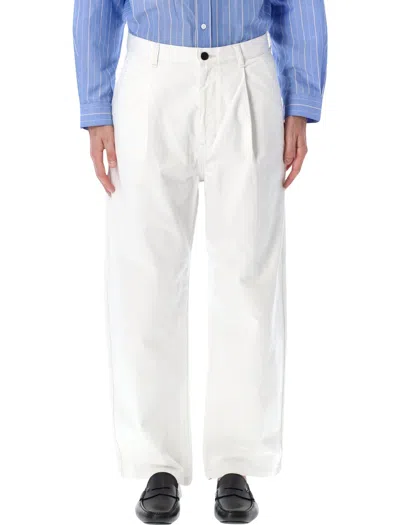 Still By Hand Slim Fit Painterly Leg Trousers In White