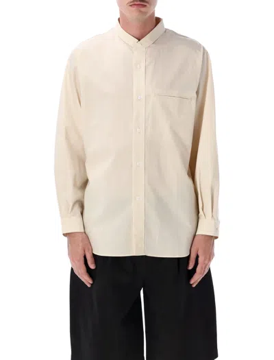 Still By Hand Band-collar Chest-pocket Shirt In Nude