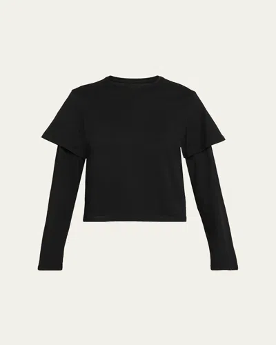 Still Here 2tee Layered Long-sleeve T-shirt In Black