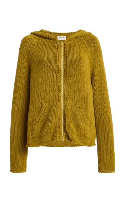 Still Here Bear Zip-up Cotton Sweater In Green