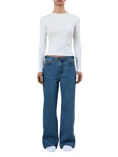 Still Here Buckle Relaxed Leg Jean In Classic Blue