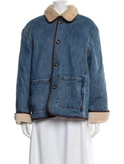 Pre-owned Still Here Colorblock Pattern Denim Jacket In Blue