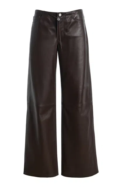 Still Here Cool Low-rise Leather Wide-leg Pants In Brown