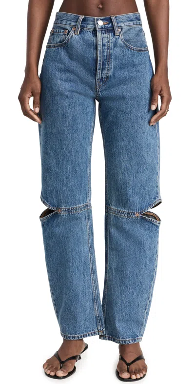 Still Here Cut-out Cowgirl Straight Jeans In Blue
