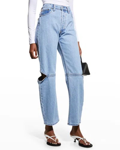 Still Here Cowgirl Straight Cut-out Knee Jeans In Blue