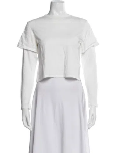 Pre-owned Still Here Crew Neck Long Sleeve Crop Top In White