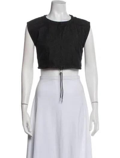Pre-owned Still Here Crew Neck Sleeveless Crop Top In Black
