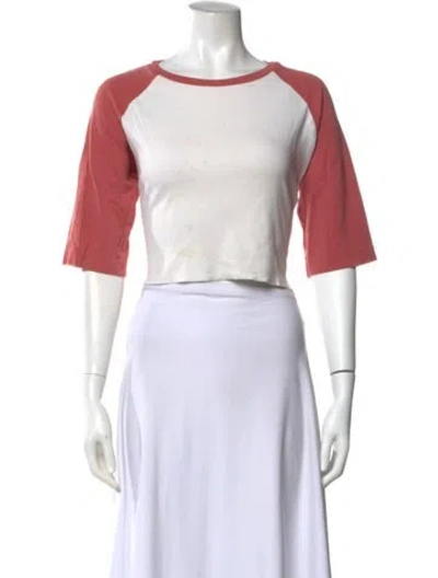Pre-owned Still Here Crew Neck Three-quarter Sleeve Crop Top In Multi