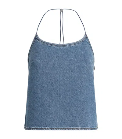 Still Here Denim Toggle Tank Top In Blue