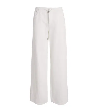 Still Here Drawstring Sport Mid-rise Wide-leg Jeans In Ivory