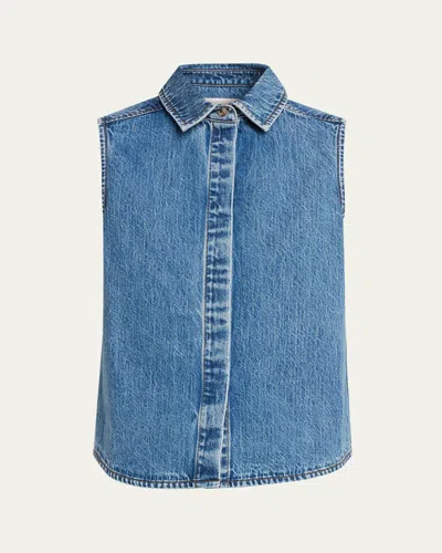 Still Here Emma Sleeveless Denim Top In Blue