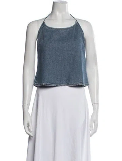 Pre-owned Still Here Halterneck Sleeveless Crop Top In Blue