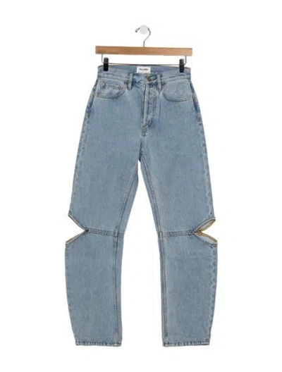 Pre-owned Still Here High-rise Straight Leg Jeans In Blue