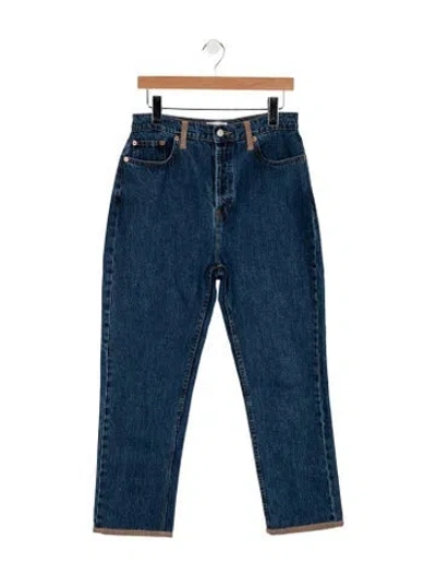 Pre-owned Still Here High-rise Straight Leg Jeans In Blue
