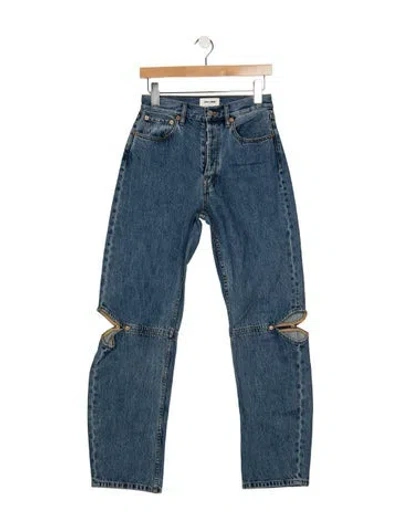 Pre-owned Still Here High-rise Straight Leg Jeans In Blue