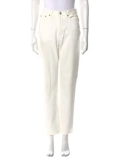 Pre-owned Still Here High-rise Straight Leg Jeans In White