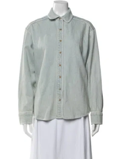 Pre-owned Still Here Long Sleeve Button-up Top In Blue