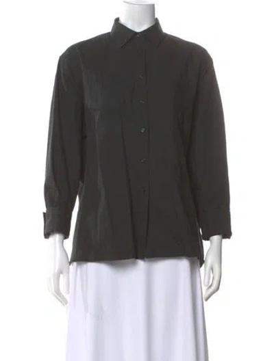 Pre-owned Still Here Long Sleeve Button-up Top In Gray