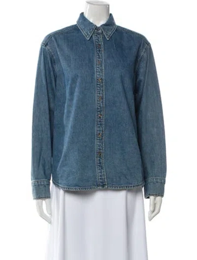 Pre-owned Still Here Long Sleeve Button-up Top W/ Tags In Blue