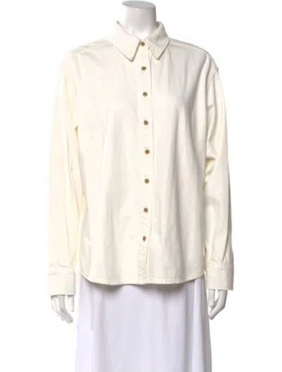 Pre-owned Still Here Long Sleeve Button-up Top In White