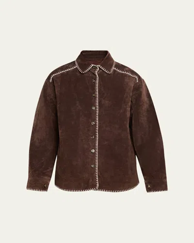 Still Here Long-sleeve Western Suede Shirt In Brown