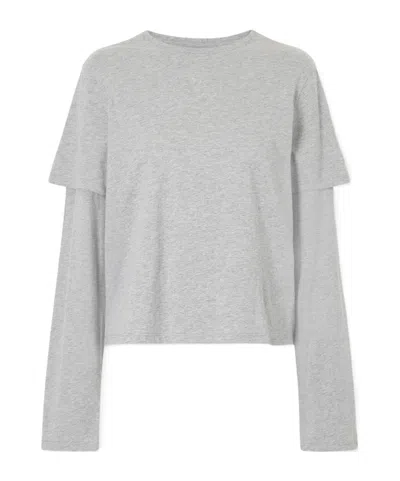 Still Here 2tee Layered Cotton-jersey T-shirt In Gray