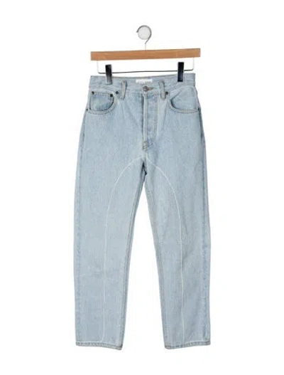 Pre-owned Still Here Mid-rise Straight Leg Jeans In Blue