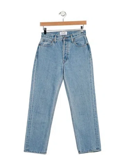 Pre-owned Still Here Mid-rise Straight Leg Jeans In Blue