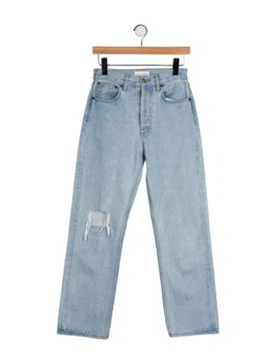Pre-owned Still Here Mid-rise Straight Leg Jeans In Blue