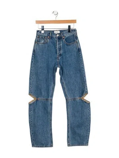 Pre-owned Still Here Mid-rise Straight Leg Jeans In Blue
