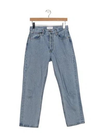 Pre-owned Still Here Mid-rise Straight Leg Jeans In Blue