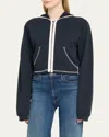 Still Here Neighborhood Crop Zip Up Hoodie In Navy In Blue
