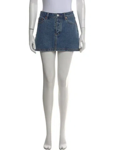 Pre-owned Still Here Raw-edge Trim Mini Skirt In Blue