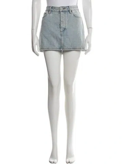 Pre-owned Still Here Raw-edge Trim Mini Skirt In Blue