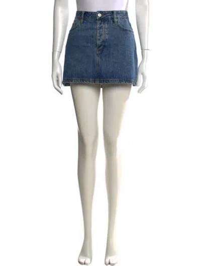 Pre-owned Still Here Raw-edge Trim Mini Skirt In Blue