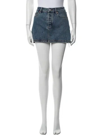 Pre-owned Still Here Raw-edge Trim Mini Skirt In Blue