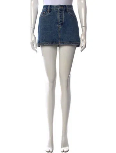 Pre-owned Still Here Raw-edge Trim Mini Skirt In Blue