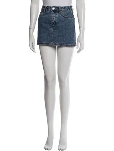 Pre-owned Still Here Raw-edge Trim Mini Skirt W/ Tags In Blue
