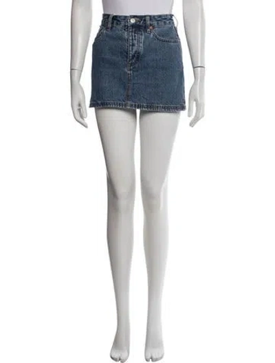 Pre-owned Still Here Raw-edge Trim Mini Skirt W/ Tags In Blue